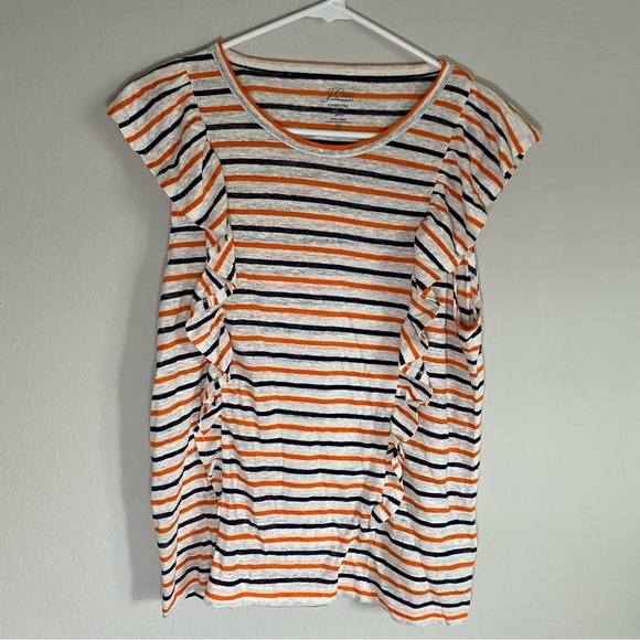 J. Crew NWT Ruffle Linen Tank Striped Shirt Size Medium - Picture 2 of 8